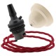 Ivory Bakelite Ceiling Pendant Kit with B22 Dark Bronze Finish Lampholder and Bright Red Flex