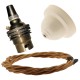 Ivory Bakelite Ceiling Pendant Kit with B22 Brass Finish Lampholder and Antique Gold Flex