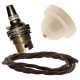 Ivory Bakelite Ceiling Pendant Kit with B22 Brass Finish Lampholder and Mocha Brown Flex