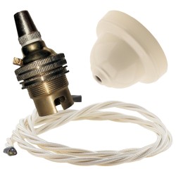 Ivory Bakelite Ceiling Pendant Kit with B22 Brass Finish Lampholder and Classic Ivory Flex Ivory Bakelite Ceiling Pendant Kit with B22 Brass Finish Lampholder and Classic Ivory Flex