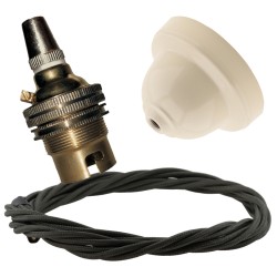 Ivory Bakelite Ceiling Pendant Kit with B22 Brass Finish Lampholder and Khaki Green Flex Ivory Bakelite Ceiling Pendant Kit with B22 Brass Finish Lampholder and Khaki Green Flex