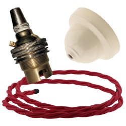 Ivory Bakelite Ceiling Pendant Kit with B22 Brass Finish Lampholder and Bright Red Flex Ivory Bakelite Ceiling Pendant Kit with B22 Brass Finish Lampholder and Bright Red Flex