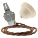 Ivory Bakelite Ceiling Pendant Kit with B22 Silver Nickel Finish Lampholder and Bronze Flex