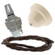 Ivory Bakelite Ceiling Pendant Kit with B22 Silver Nickel Finish Lampholder and Mocha Brown Flex