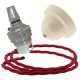 Ivory Bakelite Ceiling Pendant Kit with B22 Silver Nickel Finish Lampholder and Bright Red Flex