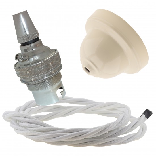 Ivory Bakelite Ceiling Pendant Kit with B22 Silver Nickel Finish Lampholder and White Flex Ivory Bakelite Ceiling Pendant Kit with B22 Silver Nickel Finish Lampholder and White Flex