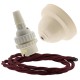 Ivory Bakelite Ceiling Pendant Kit with B22 White Thermoset Lampholder and Rich Burgundy Flex