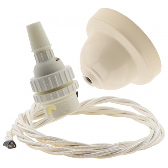 Ivory Bakelite Ceiling Pendant Kit with B22 White Thermoset Lampholder and Classic Ivory Flex Ivory Bakelite Ceiling Pendant Kit with B22 White Thermoset Lampholder and Classic Ivory Flex