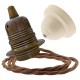 Pendant Kit with Ivory Bakelite Ceiling cup E27 Antique Brass Lampholder and Bronze Flex