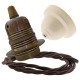 Pendant Kit with Ivory Bakelite Ceiling cup E27 Antique Brass Lampholder and Mocha Brown Flex