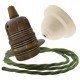 Pendant Kit with Ivory Bakelite Ceiling cup E27 Antique Brass Lampholder and Green Flex
