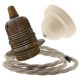 Pendant Kit with Ivory Bakelite Ceiling cup E27 Antique Brass Lampholder and Linen Flex