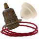 Pendant Kit with Ivory Bakelite Ceiling cup E27 Antique Brass Lampholder and Bright Red Flex