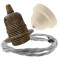 Pendant Kit with Ivory Bakelite Ceiling cup E27 Antique Brass Lampholder and Silver Flex