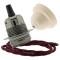 Pendant Kit with Ivory Bakelite Ceiling cup E27 Dark Bronze Lampholder and Rich Burgundy Flex