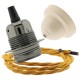 Pendant Kit with Ivory Bakelite Ceiling cup E27 Dark Bronze Lampholder and Gold Flex