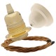 Pendant Kit with Ivory Bakelite Ceiling cup E27 Polished Brass Finish Lampholder and Antique Gold Flex