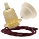 Pendant Kit with Ivory Bakelite Ceiling cup E27 Polished Brass Finish Lampholder and Rich Burgundy Flex