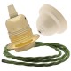 Pendant Kit with Ivory Bakelite Ceiling cup E27 Polished Brass Finish Lampholder and Green Flex
