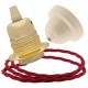Pendant Kit with Ivory Bakelite Ceiling cup E27 Polished Brass Finish Lampholder and Bright Red Flex
