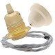 Pendant Kit with Ivory Bakelite Ceiling cup E27 Polished Brass Finish Lampholder and Silver Flex