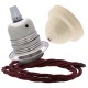 Pendant Kit with Ivory Bakelite Ceiling cup E27 Silver Nickel Finish Lampholder and Rich Burgundy Flex