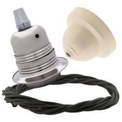 Pendant Kit with Ivory Bakelite Ceiling cup E27 Silver Nickel Finish Lampholder and Khaki Green Flex Pendant Kit with Ivory Bakelite Ceiling cup E27 Silver Nickel Finish Lampholder and Khaki Green Flex
