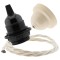 Pendant Kit Bakelite Ceiling Cup in Applied Ivory Finish with a Black Bakelite Lampholder and Classic Ivory Flex