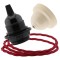 Pendant Kit Bakelite Ceiling Cup in Applied Ivory Finish with a Black Bakelite Lampholder and Bright Red Flex