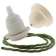 Pendant Kit with Bakelite Ceiling Cup with Applied Ivory Finish E27 White Thermoset Plastic Lampholder and Green Flex