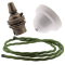 White Bakelite Ceiling Pendant Kit with B22 Antique Brass Lampholder and Green Flex