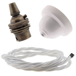 White Bakelite Ceiling Pendant Kit with B22 Antique Brass Lampholder and White Flex White Bakelite Ceiling Pendant Kit with B22 Antique Brass Lampholder and White Flex