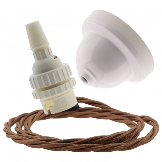 White Bakelite Ceiling Pendant Kit with B22 White Thermoset Lampholder and Bronze Flex White Bakelite Ceiling Pendant Kit with B22 White Thermoset Lampholder and Bronze Flex