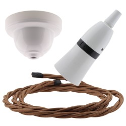 White Bakelite Ceiling Pendant Kit with B22 White Bakelite Lampholder and Bronze Flex