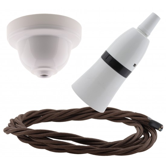 White Bakelite Ceiling Pendant Kit with B22 White Bakelite Lampholder and Mocha Brown Flex White Bakelite Ceiling Pendant Kit with B22 White Bakelite Lampholder and Mocha Brown Flex