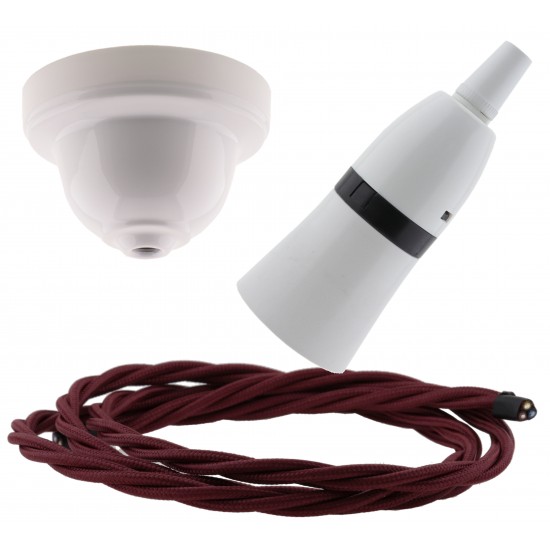 White Bakelite Ceiling Pendant Kit with B22 White Bakelite Lampholder and Rich Burgundy Flex White Bakelite Ceiling Pendant Kit with B22 White Bakelite Lampholder and Rich Burgundy Flex