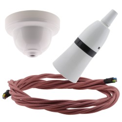 White Bakelite Ceiling Pendant Kit with B22 White Bakelite Lampholder and Dusky Pink Flex White Bakelite Ceiling Pendant Kit with B22 White Bakelite Lampholder and Dusky Pink Flex