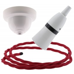 White Bakelite Ceiling Pendant Kit with B22 White Bakelite Lampholder and Bright Red Flex