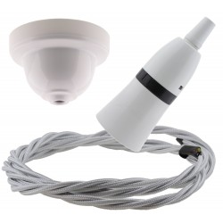 White Bakelite Ceiling Pendant Kit with B22 White Bakelite Lampholder and Silver Flex White Bakelite Ceiling Pendant Kit with B22 White Bakelite Lampholder and Silver Flex