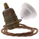 Pendant Kit with Applied White Bakelite Ceiling cup E27 Antique Brass Finish Lampholder and Bronze Flex