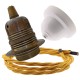 Pendant Kit with Applied White Bakelite Ceiling cup E27 Antique Brass Finish Lampholder and Gold Flex