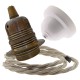 Pendant Kit with Applied White Bakelite Ceiling cup E27 Antique Brass Finish Lampholder and Linen Flex