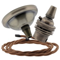 Small Antique Brass Ceiling Pendant Kit and B22 Lampholder with Bronze Flex Small Antique Brass Ceiling Pendant Kit and B22 Lampholder with Bronze Flex