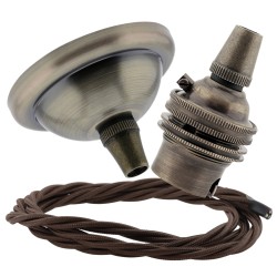 Small Antique Brass Ceiling Pendant Kit and B22 Lampholder with Mocha Brown Flex Small Antique Brass Ceiling Pendant Kit and B22 Lampholder with Mocha Brown Flex
