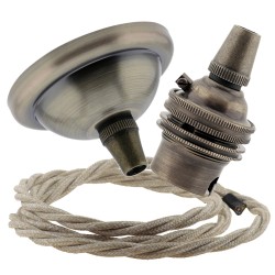 Small Antique Brass Ceiling Pendant Kit and B22 Lampholder with Linen Flex Small Antique Brass Ceiling Pendant Kit and B22 Lampholder with Linen Flex