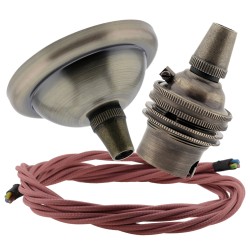 Small Antique Brass Ceiling Pendant Kit and B22 Lampholder with Dusky Pink Flex Small Antique Brass Ceiling Pendant Kit and B22 Lampholder with Dusky Pink Flex