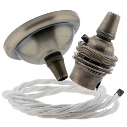 Small Antique Brass Ceiling Pendant Kit and B22 Lampholder with White Flex Small Antique Brass Ceiling Pendant Kit and B22 Lampholder with White Flex