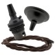 Small Black Period Ceiling Pendant Kit with B22 Metal Dark Bronze Lampholder and Mocha Brown Flex