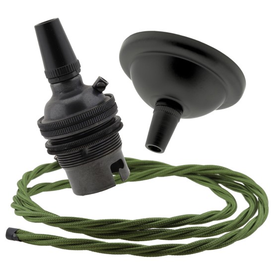 Small Black Period Ceiling Pendant Kit with B22 Metal Dark Bronze Lampholder and Green Flex Small Black Period Ceiling Pendant Kit with B22 Metal Dark Bronze Lampholder and Green Flex
