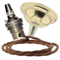 Small Brass Effect Ceiling Pendant Kit and B22 Brass Lampholder with Bronze Flex Small Brass Effect Ceiling Pendant Kit and B22 Brass Lampholder with Bronze Flex